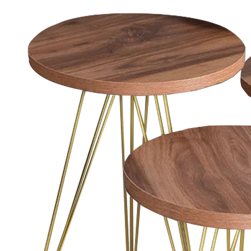 Măsuțe laterale Wakmi, Set 3 piese, 33x33x55 cm - Natural-Auriu
