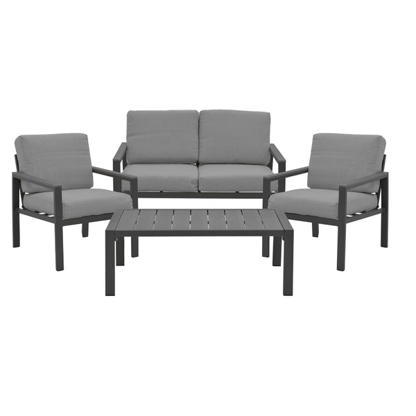 Set 4 buc masa si scaune de gradina Mabudu, Gri, 118x64x100 cm