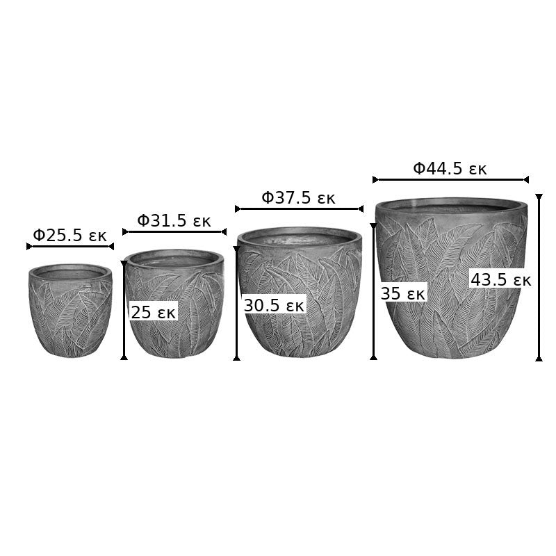 Set 4 ghivece Oniella, stil antic, ceramică, variate, gri, 45x45x44 cm