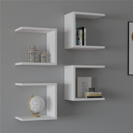 Set 4 rafturi de perete Perari, Alb, 30x19x30 cm