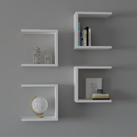 Set 4 rafturi de perete Perari, Alb, 30x19x30 cm