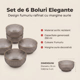 Set 6 boluri, Fumuriu, 10x10x5 cm