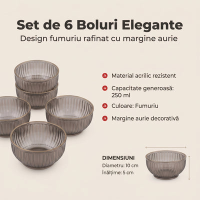 Set 6 boluri, Fumuriu, 250 cc