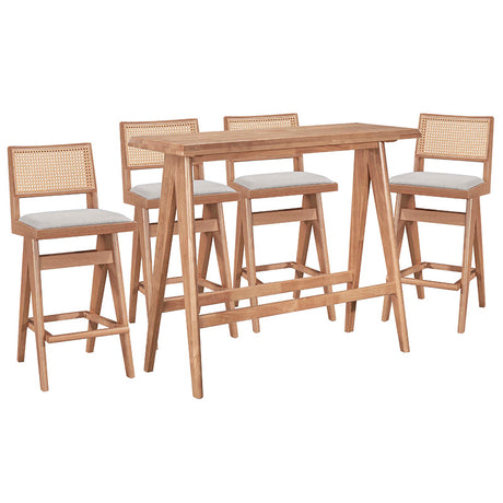Set bar masa si scaune pentru sufragerie Winslow set 5 piese lemn de arbore de cauciuc, nuc deschis, 120x45x100 cm