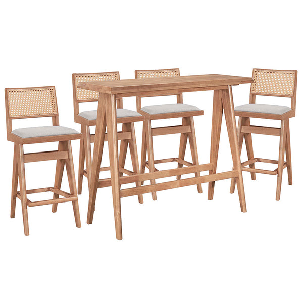 Set bar masa si scaune pentru sufragerie Winslow set 5 piese lemn de arbore de cauciuc, nuc deschis, 120x45x100 cm