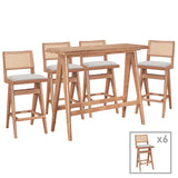 Set bar masa si scaune pentru sufragerie Winslow set 7 piese lemn de arbore de cauciuc, nuc deschis, 120x45x100 cm