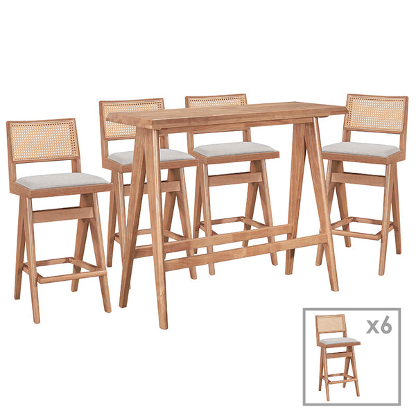 Set bar masa si scaune pentru sufragerie Winslow set 7 piese lemn de arbore de cauciuc, nuc deschis, 120x45x100 cm