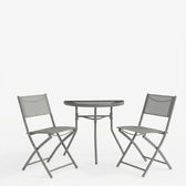 Set bistro exterior Bion Jeve, 3 piese, Antracit-Champagne, metal si textilene, 70x40x65 cm, vedere frontală, metal, stofă, PP, pentru living sau bucătărie