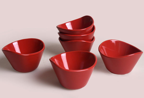 Set boluri ceramice Tigela, 6 Piese, Roșu, 11x8x8 cm