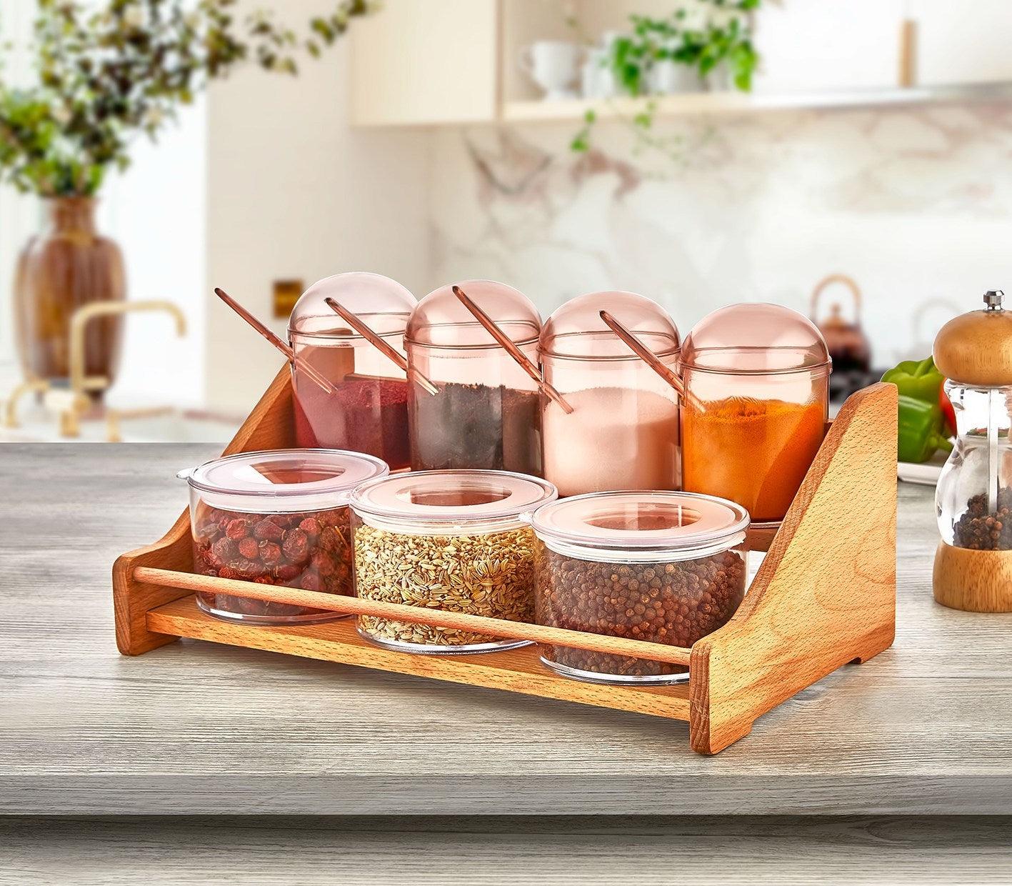 Set borcan de condimente și rafturi de bucătărie, 34.4x10.9x20.4 cm ...