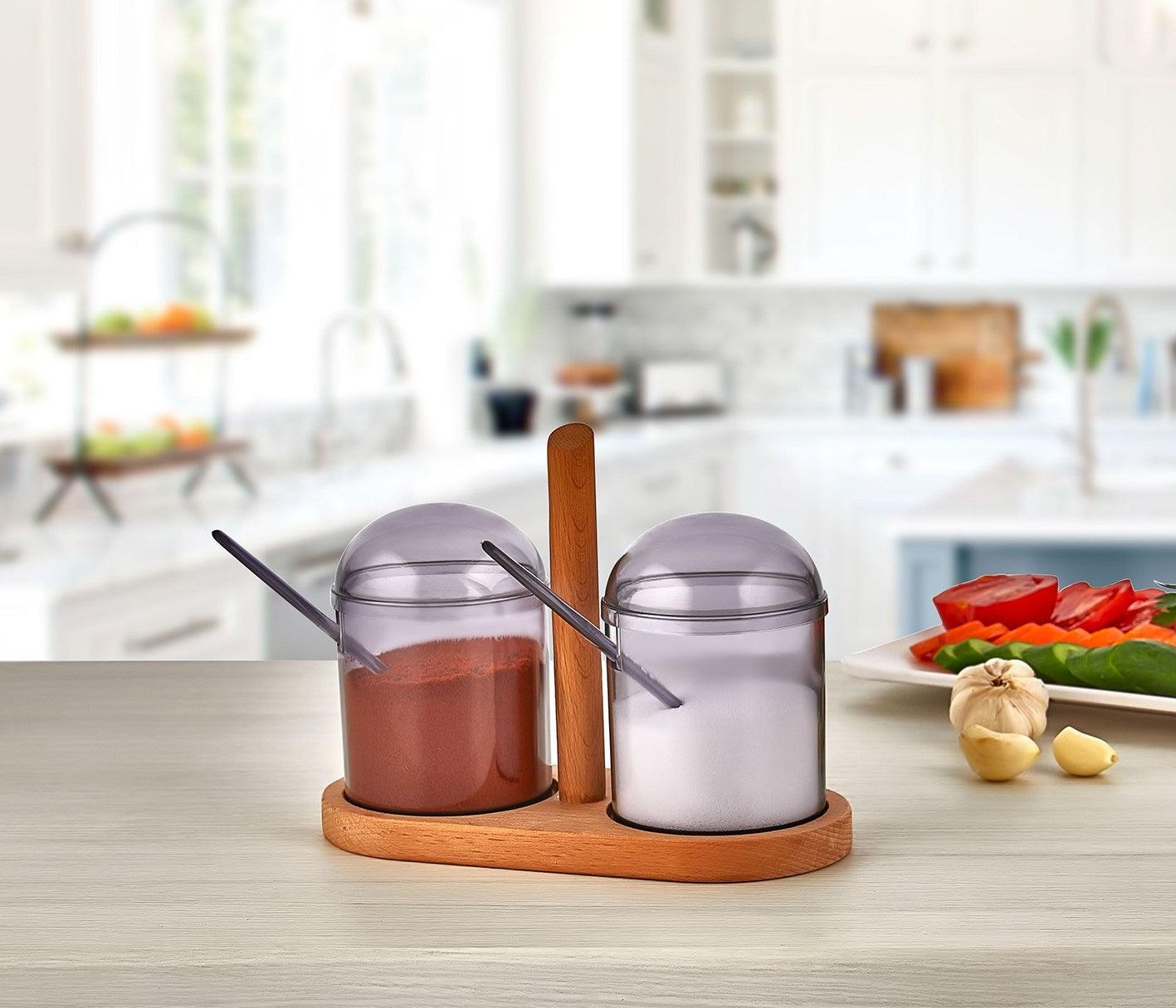 Set borcan de condimente și rafturi de bucătărie 610, De lemn, 7x12x7 ...