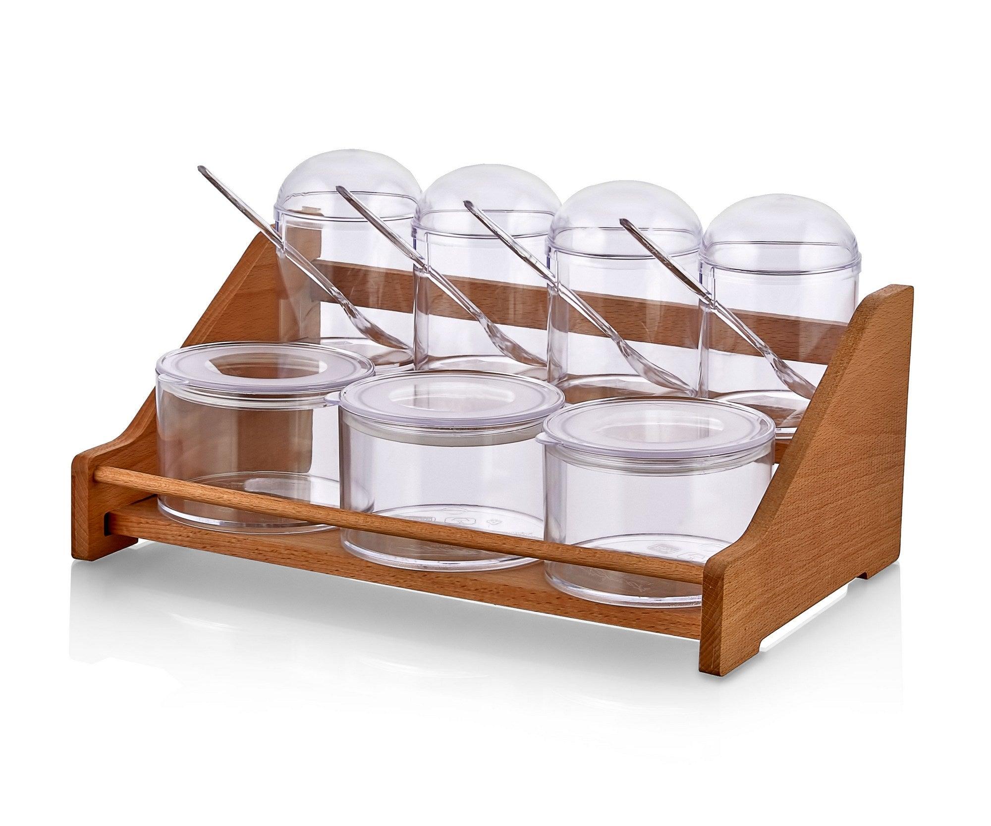 Set borcan de condimente și rafturi de bucătărie 678, De lemn, 7x12x7 ...