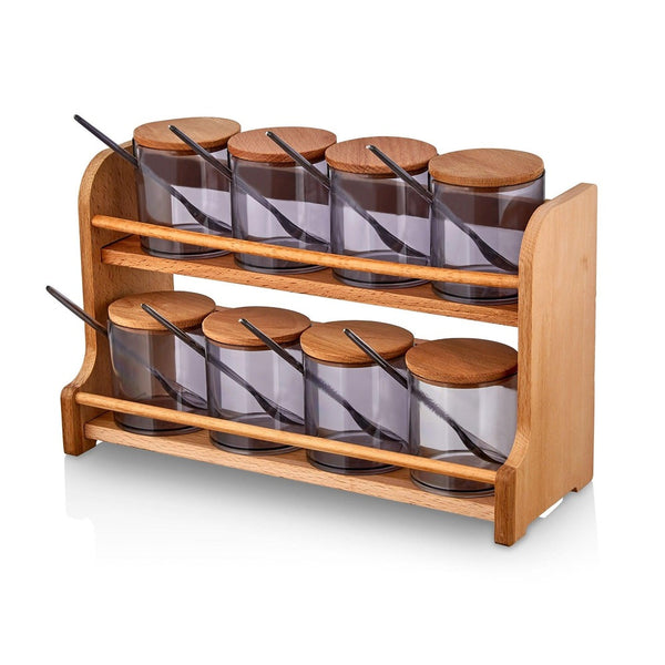 Set borcan de condimente și rafturi de bucătărie, Natur, 35x11x21 cm