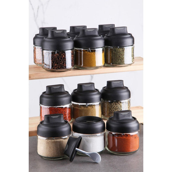 Set borcane de condimente, Negru, 30x20x20 cm