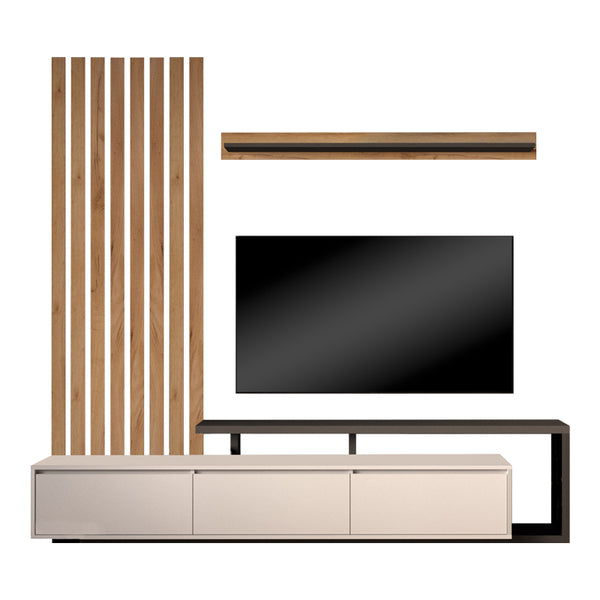 Set Comoda Tv Claironse cu Riflaj, Diverse Culori, Stejar, 225x38x210 cm