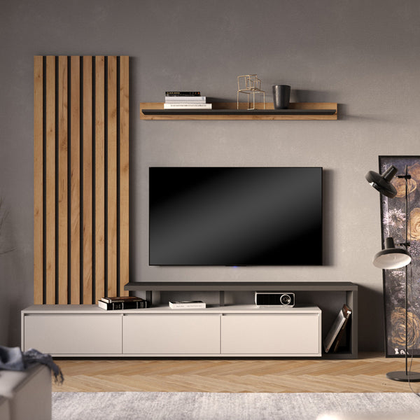 Set Comoda Tv Claironse cu Riflaj, Diverse Culori, Stejar, 225x38x210 cm