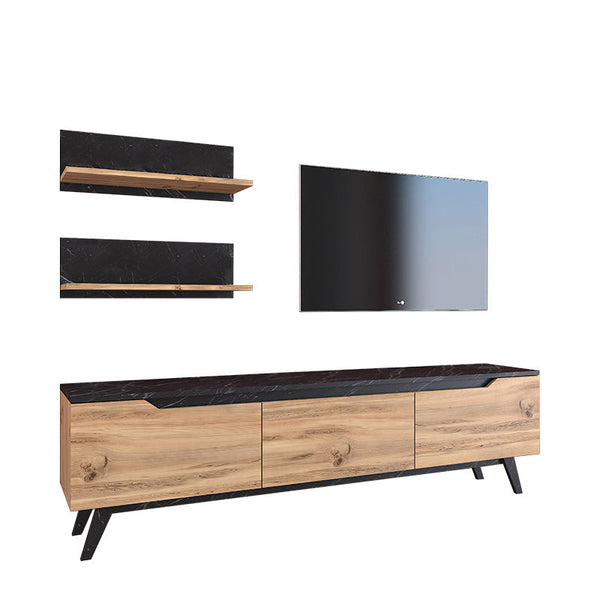 Set Comoda TV Kasia, Stejar-Negru, 180x35x49 cm