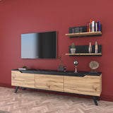 Set Comoda TV Kasia, Stejar-Negru, 180x35x49 cm