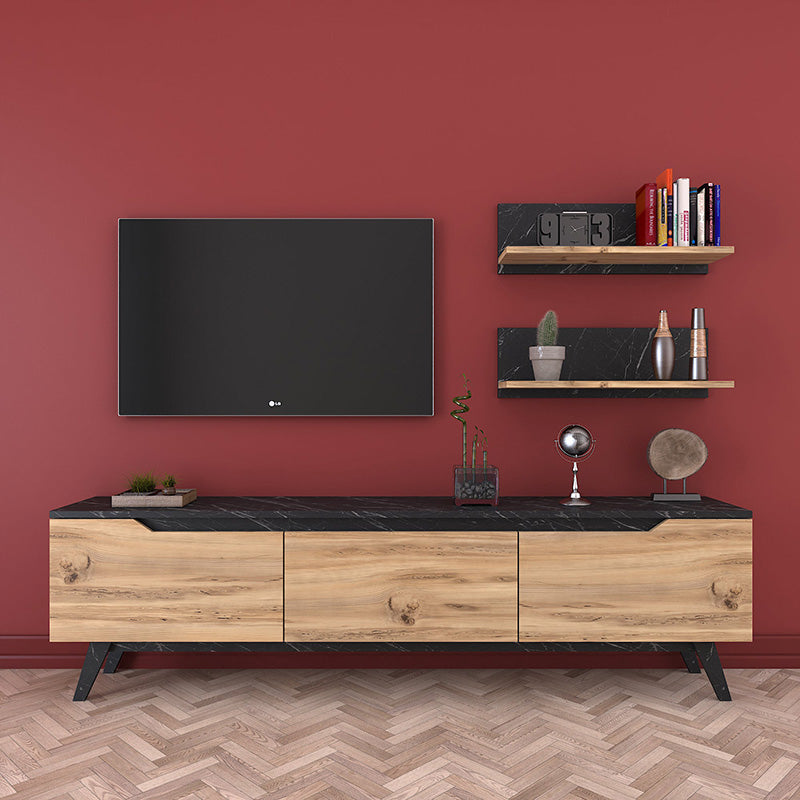 Set Comoda TV Kasia, Stejar-Negru, 180x35x49 cm