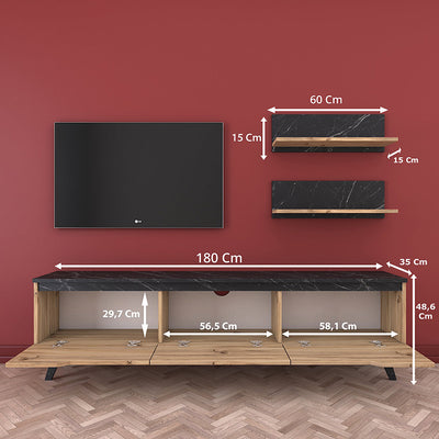 Set Comoda TV Kasia, Stejar-Negru, 180x35x49 cm, foto produs 6