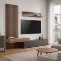 Set Comoda Tv Litende cu Riflaj, antracit-stejar 249x42x199 cm