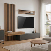 Set Comoda Tv Litende cu Riflaj, antracit-stejar 249x42x199 cm