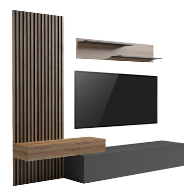 Set Comoda Tv Litende cu Riflaj, antracit-stejar, 249x42x199 cm, imagine suplimentara