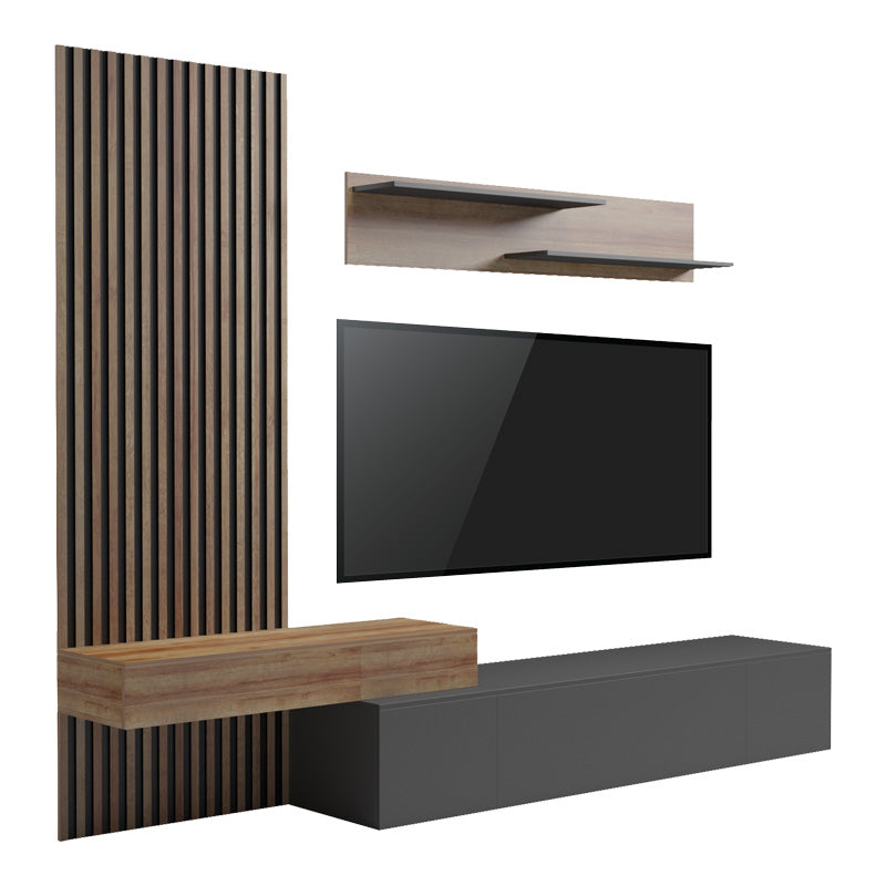 Set Comoda Tv Litende cu Riflaj, antracit-stejar, 249x42x199 cm, imagine suplimentara