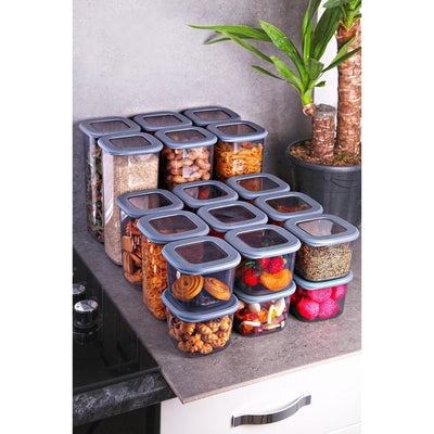 Recipiente Depozitare Set cutie de depozitare 18 buc, Gri