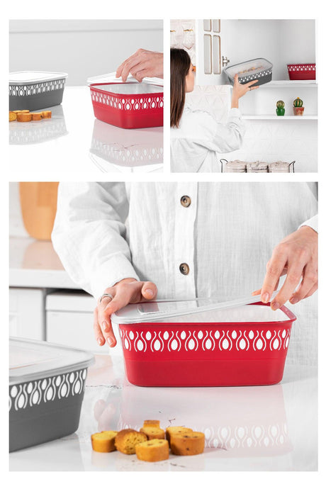 Set cutie de depozitare Storage Box Set   BNM-0797 Bucatarie , Roșu, 20 x 26 x 10 cm