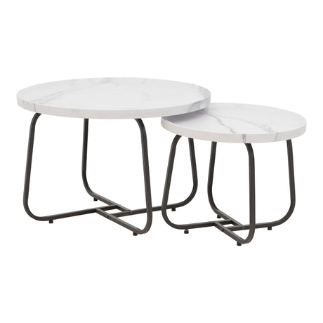 Set de 2 masute de cafea Crismory, marmura, alba, 70x70x47 cm