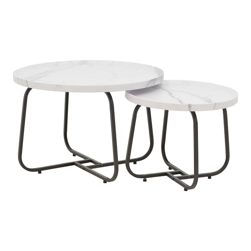 Set 2 mese de cafea Crismory, MDF si metal, 70x70x47 cm - Alb