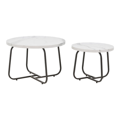 Set de 2 masute de cafea Crismory, marmura, alba, 70x70x47 cm