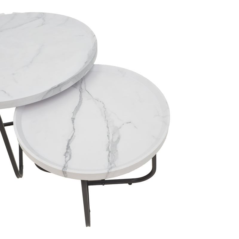 Set 2 mese de cafea Crismory, MDF si metal, 70x70x47 cm - Alb