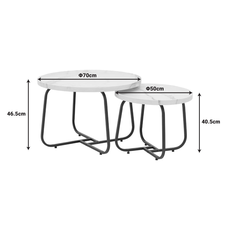 Set de 2 masute de cafea Crismory, marmura, alba, 70x70x47 cm