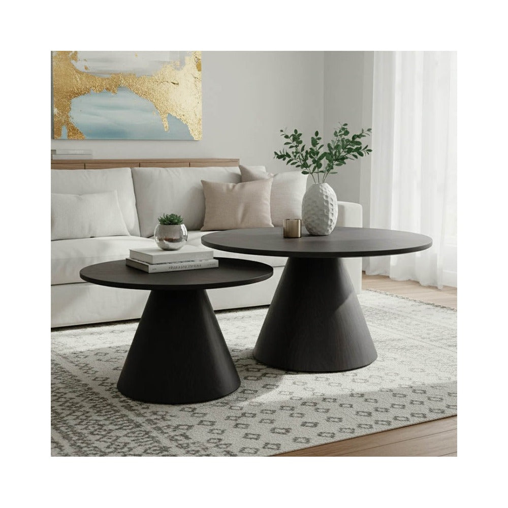 Set de 2 mese de cafea, Donda, compacte, Negru, 80x80x45 cm