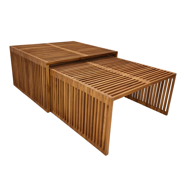 Set de 2 mese de gradina stivuibile Tinnie Boho, Natural, 86x80x46 cm