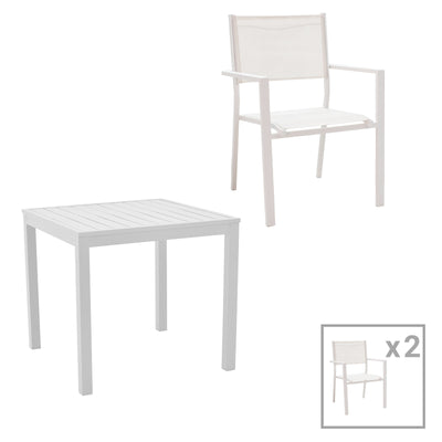 mobilier de gradina Set de 3 buc masa si scaune de gradina Kliton Moly aluminiu alb 80x80x74 cm