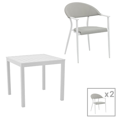 mobilier de gradina Set de 3 buc masa si scaune de gradina Kliton Pino din aluminiu alb 80x80x74 cm