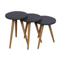 Set de 3 buc masute laterale Perjene melamina antracit cu picioare din lemn, 36x36x45 cm, imagine suplimentara
