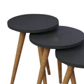 Set de 3 buc masute laterale Perjene melamina antracit cu picioare din lemn, 36x36x45 cm, detaliu produs