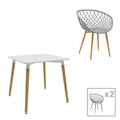 Masa Cu Scaune Set de 3 buc mese Ezra Natali mdf gri alb cu picioare Naturale 80x80x76 cm