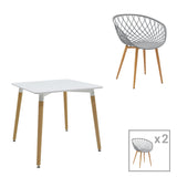 Set de 3 buc mese Ezra Natali, MDF gri alb cu picioare Naturale, 80x80x76 cm