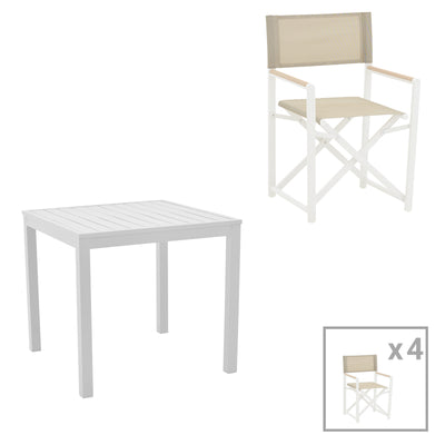 mobilier de gradina Set de 5 buc masa si scaune de gradina Kliton-Mabu aluminiu alb 80x80x74 cm