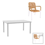 Set de 5 buc masa si scaune de gradina Kliton-Norture aluminiu, alb, 150x80x74 cm