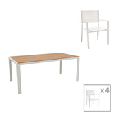 mobilier de gradina Set de 5 buc masa si scaune de gradina Nares Moly aluminiu alb si placaj Natural 180x90x72 cm
