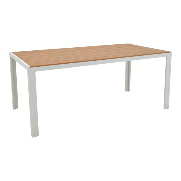 Set de 5 buc masa si scaune de gradina Nares Moly aluminiu alb si placaj, Natural, 180x90x72 cm