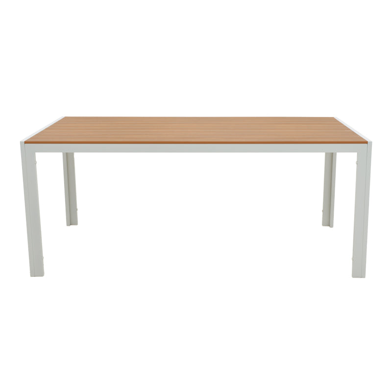 Set de 5 buc masa si scaune de gradina Nares Moly aluminiu alb si placaj, Natural, 180x90x72 cm, detaliu produs