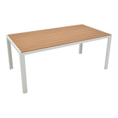 Set de 5 buc masa si scaune de gradina Nares Moly aluminiu alb si placaj, Natural, 180x90x72 cm, perspectiva suplimentara