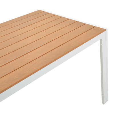 Set de 5 buc masa si scaune de gradina Nares Moly aluminiu alb si placaj, Natural, 180x90x72 cm, foto produs